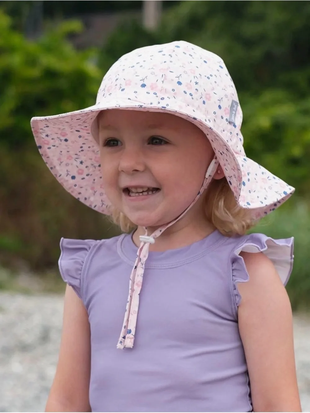 Jan & Jul Baby Floppy Hat UPF 50+ with Pink Geometric Heart Print